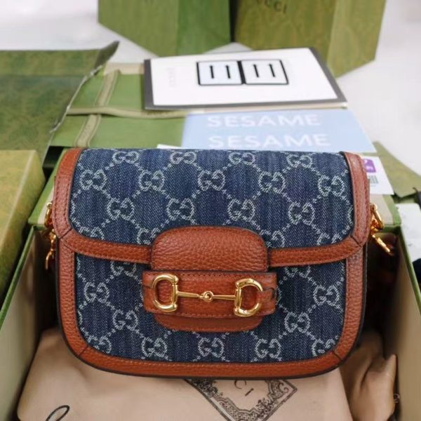 GUCCI 1955 Horsebit Bag - Denim/Leather Gold GG Web