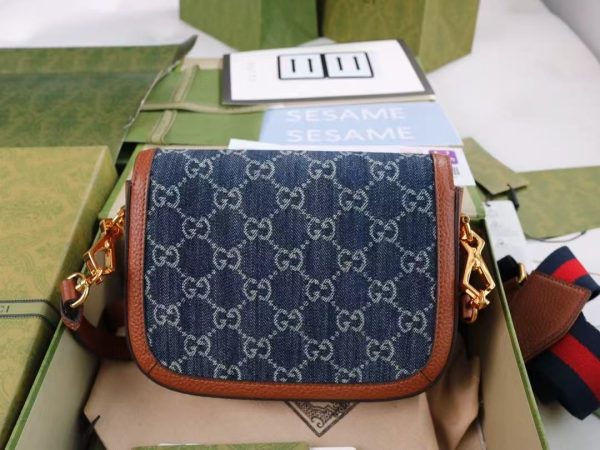 GUCCI 1955 Horsebit Bag - Denim/Leather Gold GG Web - Image 2