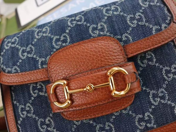 GUCCI 1955 Horsebit Bag - Denim/Leather Gold GG Web - Image 3