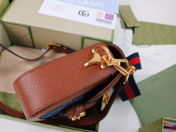 GUCCI 1955 Horsebit Bag - Denim/Leather Gold GG Web - Image 5