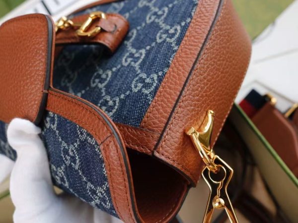 GUCCI 1955 Horsebit Bag - Denim/Leather Gold GG Web - Image 7