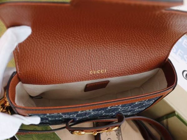 GUCCI 1955 Horsebit Bag - Denim/Leather Gold GG Web - Image 9