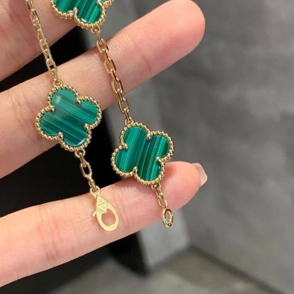 Van Cleef & Arpels Alhambra Bracelet - Rose Gold Malachite 5 Motif - Image 6