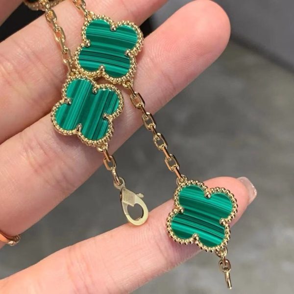 Van Cleef & Arpels Alhambra Bracelet - Rose Gold Malachite 5 Motif - Image 7