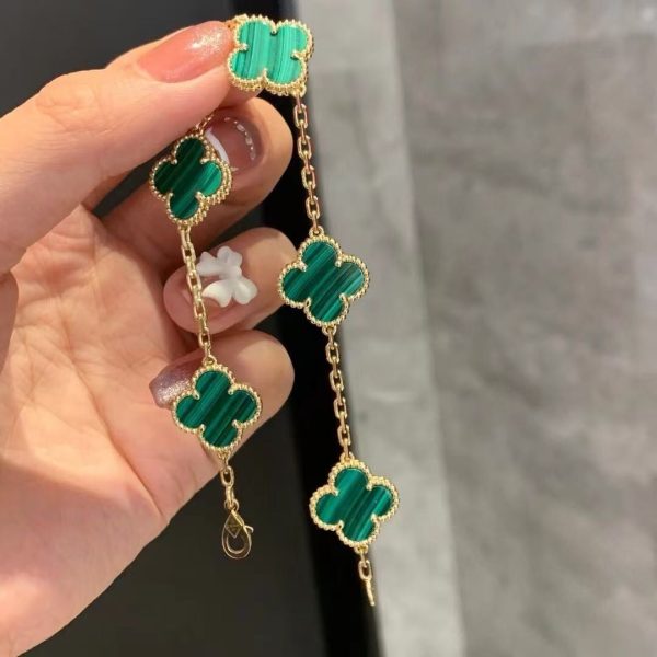 Van Cleef & Arpels Alhambra Bracelet - Rose Gold Malachite 5 Motif - Image 8