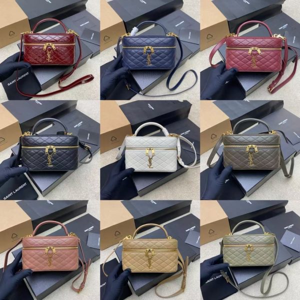 YSL Cassandre Quilted Pouch - Patent Burgundy Gold - Image 10