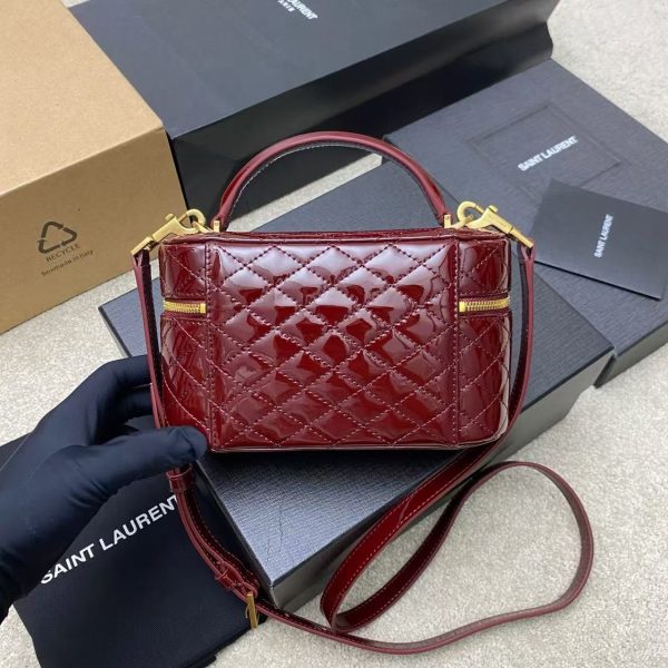 YSL Cassandre Quilted Pouch - Patent Burgundy Gold - Image 2