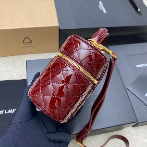 YSL Cassandre Quilted Pouch - Patent Burgundy Gold - Image 3