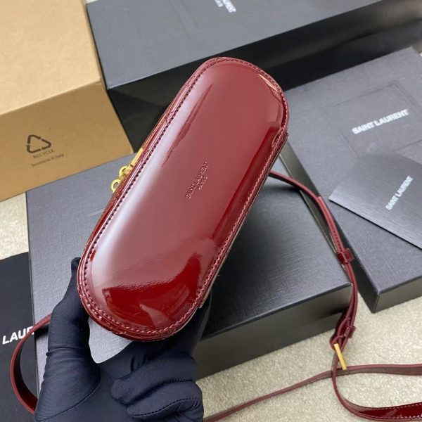 YSL Cassandre Quilted Pouch - Patent Burgundy Gold - Image 4