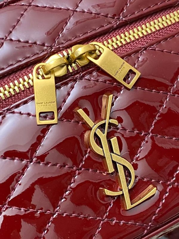 YSL Cassandre Quilted Pouch - Patent Burgundy Gold - Image 5
