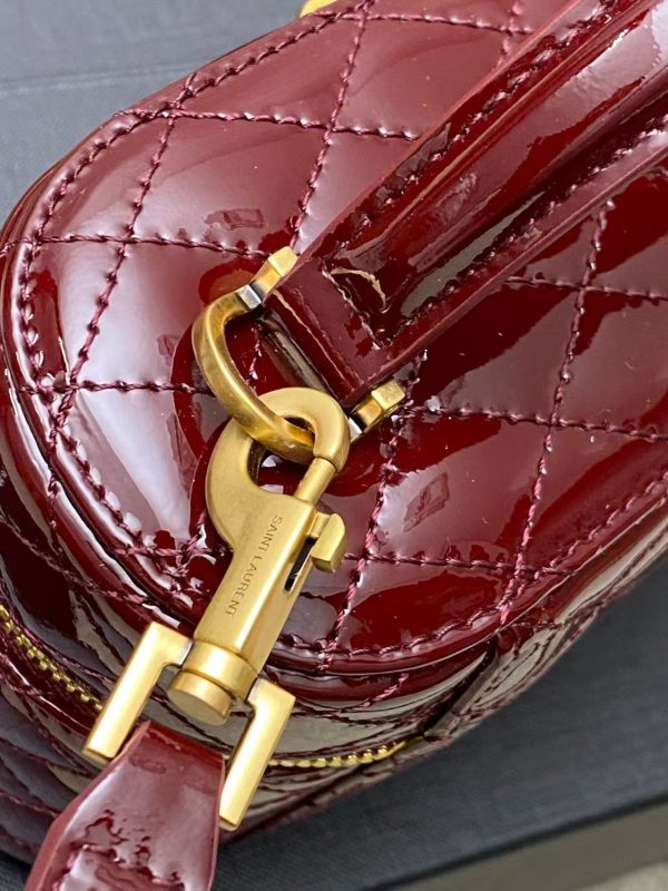 YSL Cassandre Quilted Pouch - Patent Burgundy Gold - Image 6