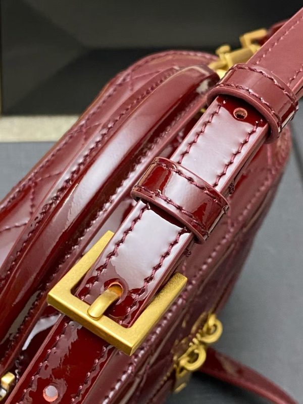 YSL Cassandre Quilted Pouch - Patent Burgundy Gold - Image 7