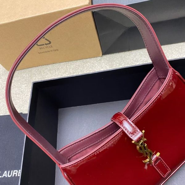 YSL LE 5 À 7 Mini Bag - Patent Burgundy Gold - Image 7