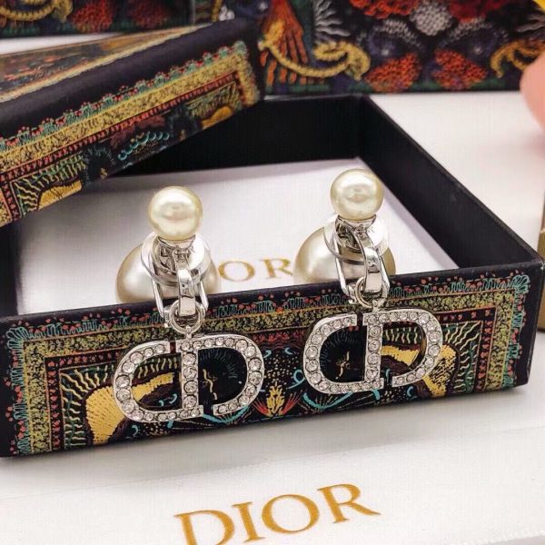 Dior CD Logo Crystal Clip-On Earrings – Sterling Silver High-Fashion Statement