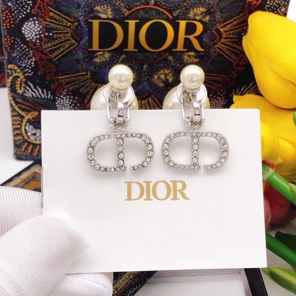 Dior CD Logo Crystal Clip-On Earrings – Sterling Silver High-Fashion Statement - Image 2
