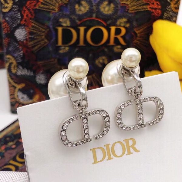 Dior CD Logo Crystal Clip-On Earrings – Sterling Silver High-Fashion Statement - Image 3