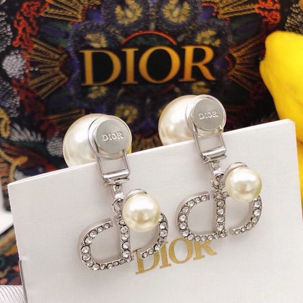 Dior CD Logo Crystal Clip-On Earrings – Sterling Silver High-Fashion Statement - Image 4