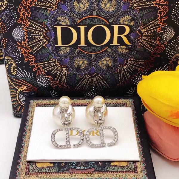 Dior CD Logo Crystal Clip-On Earrings – Sterling Silver High-Fashion Statement - Image 5