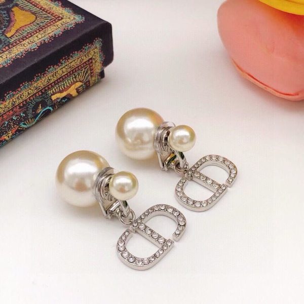 Dior CD Logo Crystal Clip-On Earrings – Sterling Silver High-Fashion Statement - Image 6