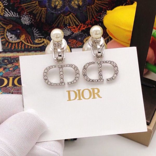 Dior CD Logo Crystal Clip-On Earrings – Sterling Silver High-Fashion Statement - Image 7