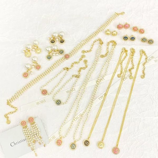 Dior Macaron Pearl Earrings - Pink Tassel & Silver Button - Image 7
