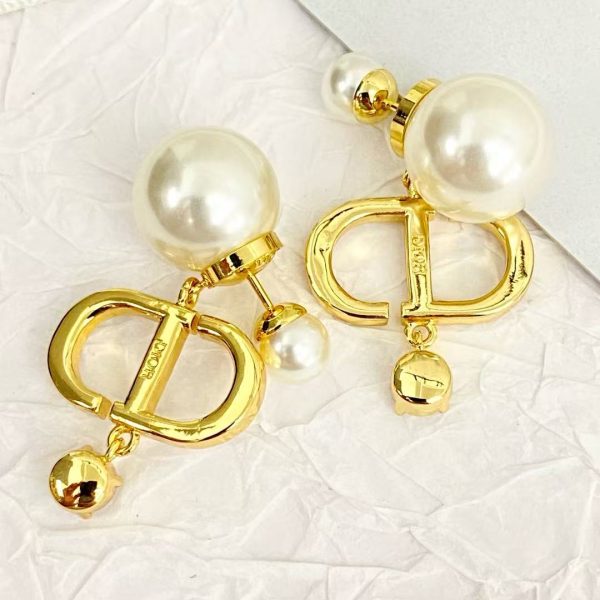 Dior Double Pearl & Crystal CD Logo Earrings – Sterling Silver with Pavé Accents - Image 5
