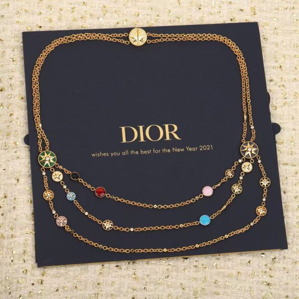 Dior Compass Rose Necklace - Gold & Gemstone Pendant - Image 2