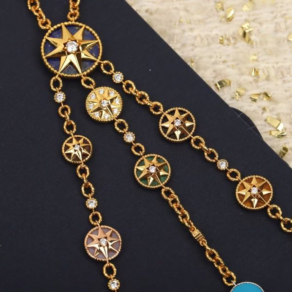 Dior Compass Rose Necklace - Gold & Gemstone Pendant - Image 3